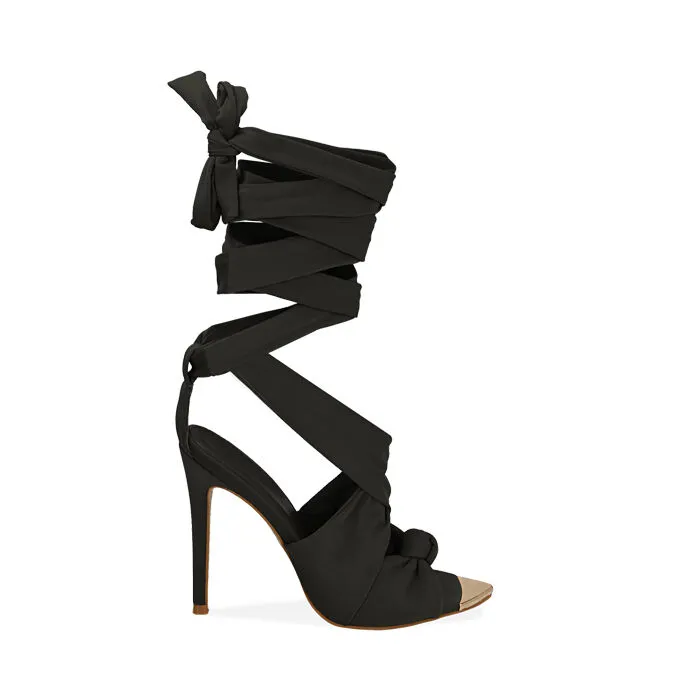 Sandali lace-up neri in lycra, tacco 9,5 cm