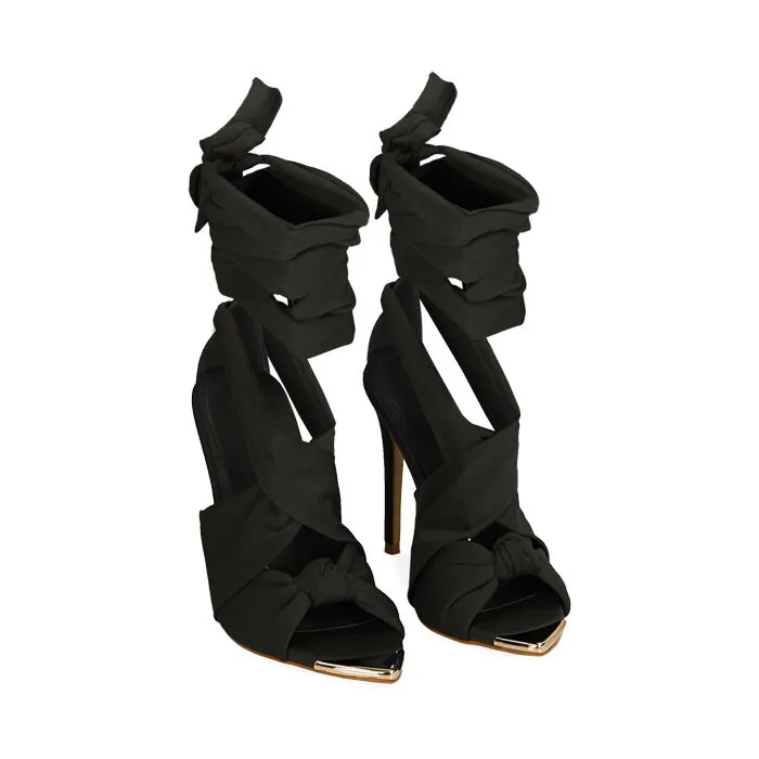Sandali lace-up neri in lycra, tacco 9,5 cm