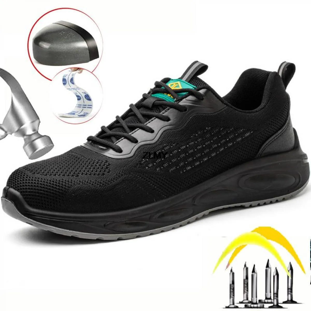 Scarpe antinfortunistiche nere da uomo Sneaker con punta in acciaio Scarpe da lavoro piatte Stivali da lavoro antinfortunistici