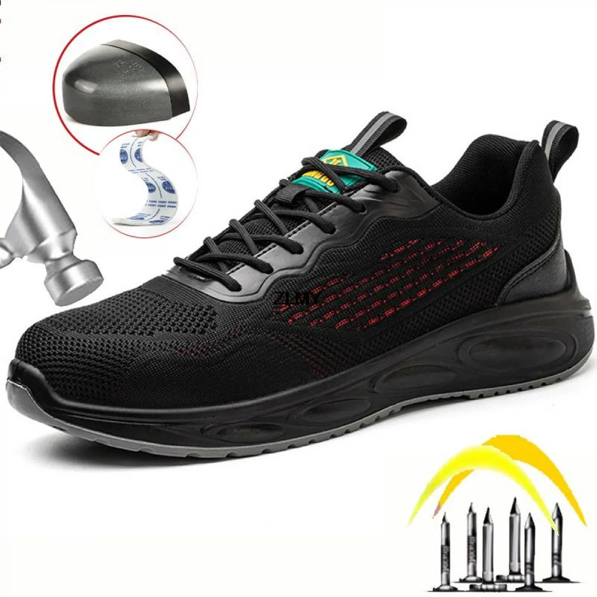 Scarpe antinfortunistiche nere da uomo Sneaker con punta in acciaio Scarpe da lavoro piatte Stivali da lavoro antinfortunistici