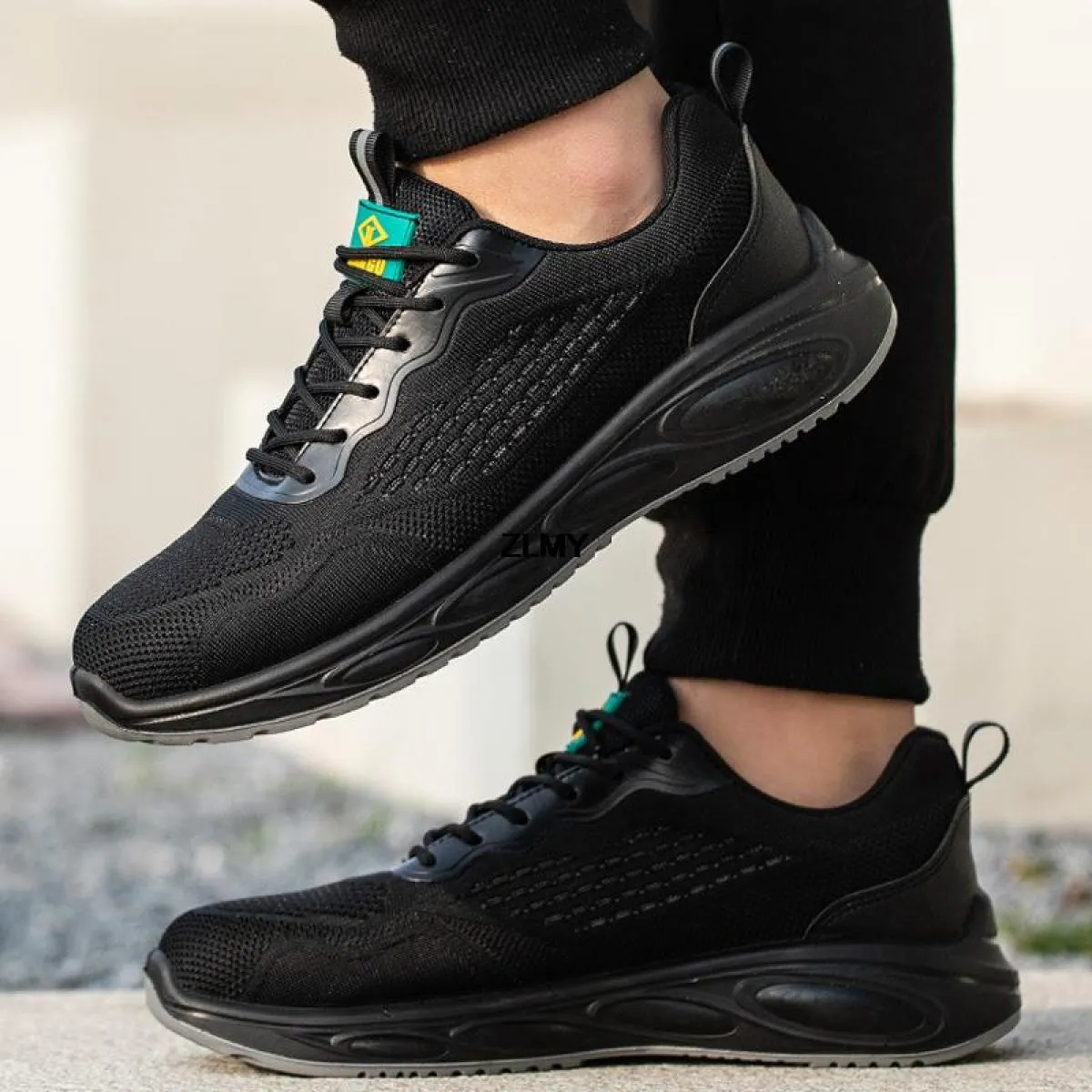 Scarpe antinfortunistiche nere da uomo Sneaker con punta in acciaio Scarpe da lavoro piatte Stivali da lavoro antinfortunistici