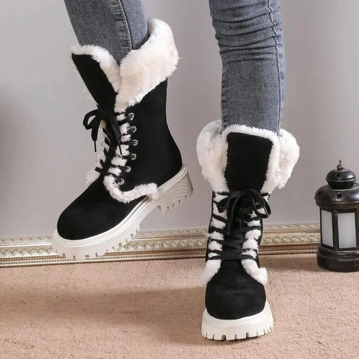 Scarpe per le donne 2023 New Lace Up/on Tacchi alti Moda inverno caldo nuovo stile elegante tinta unita stivali da neve di grand