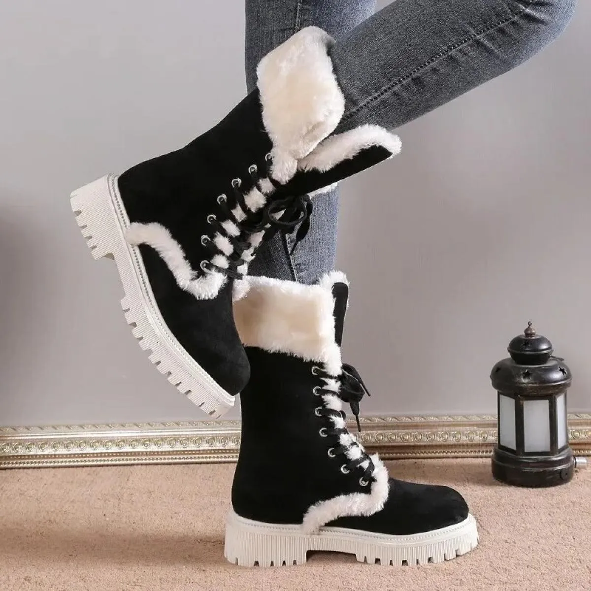 Scarpe per le donne 2023 New Lace Up/on Tacchi alti Moda inverno caldo nuovo stile elegante tinta unita stivali da neve di grand