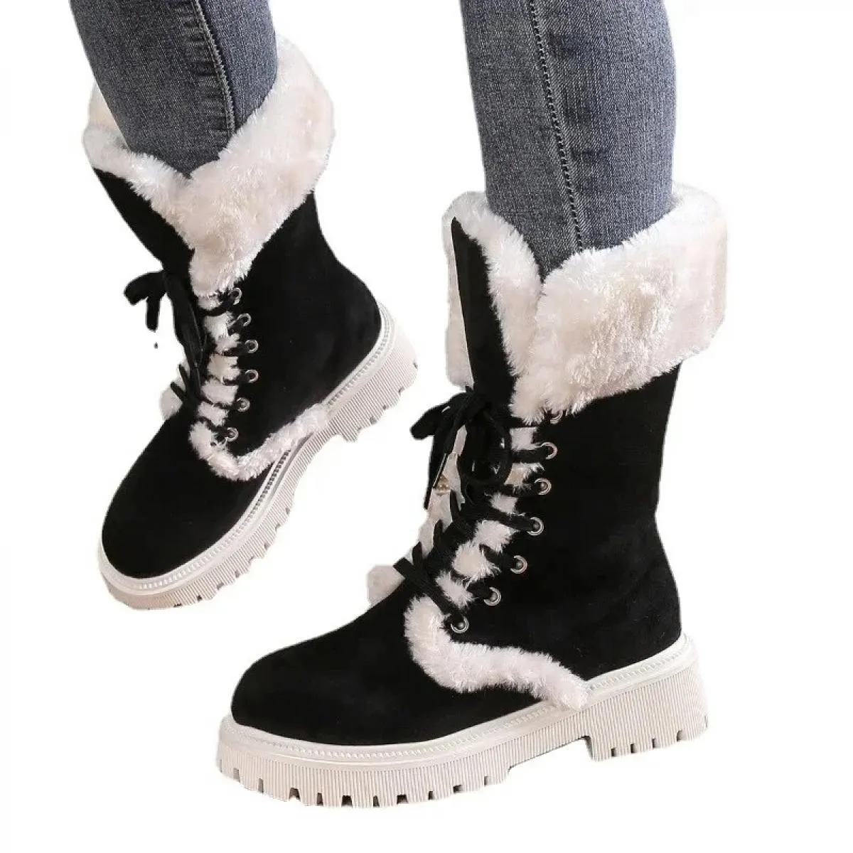 Scarpe per le donne 2023 New Lace Up/on Tacchi alti Moda inverno caldo nuovo stile elegante tinta unita stivali da neve di grand
