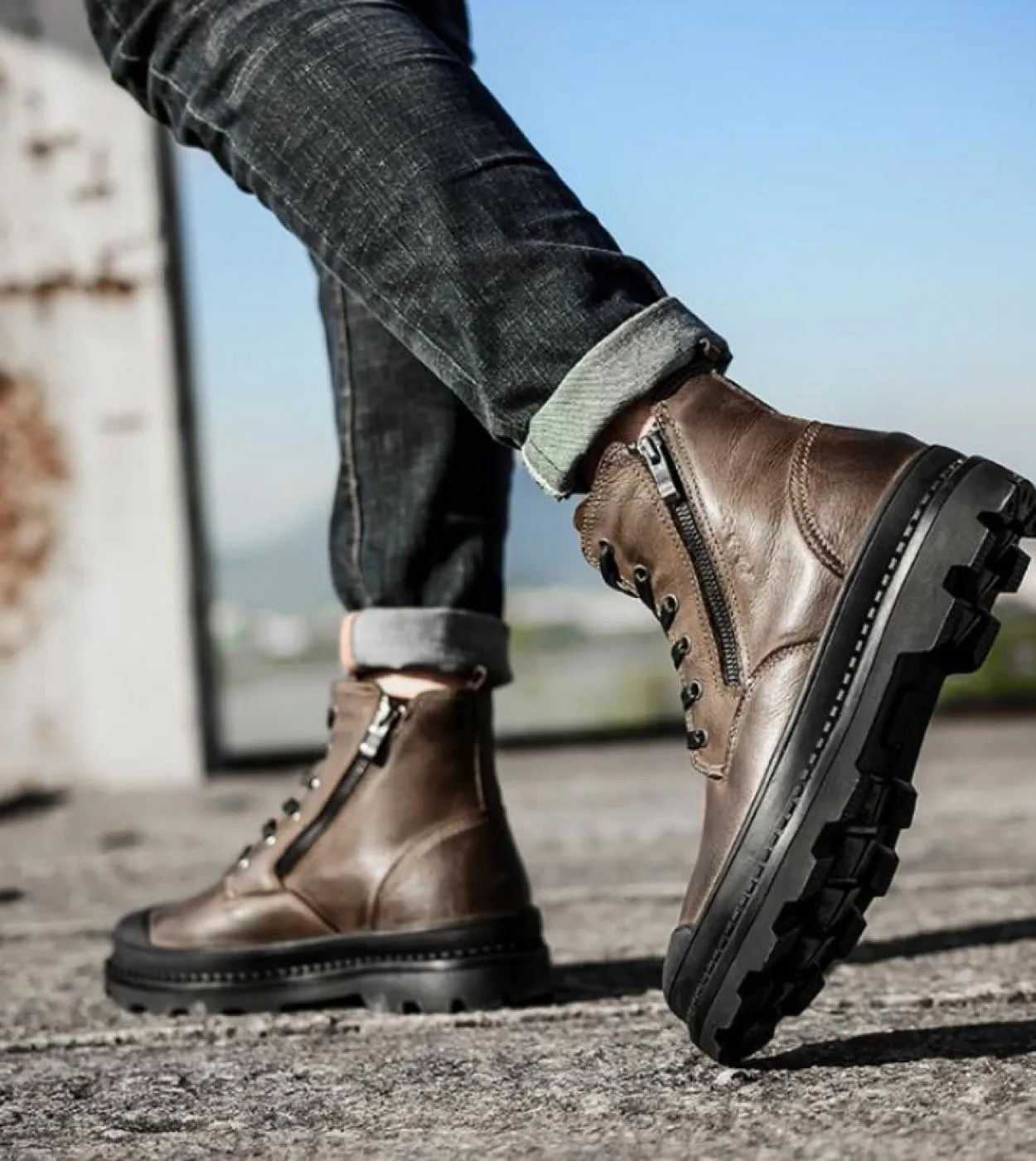 Stivali da motociclista da uomo retrò Scarpe da motociclista impermeabili in vera pelle 47 Abbigliamento da escursionismo maschi