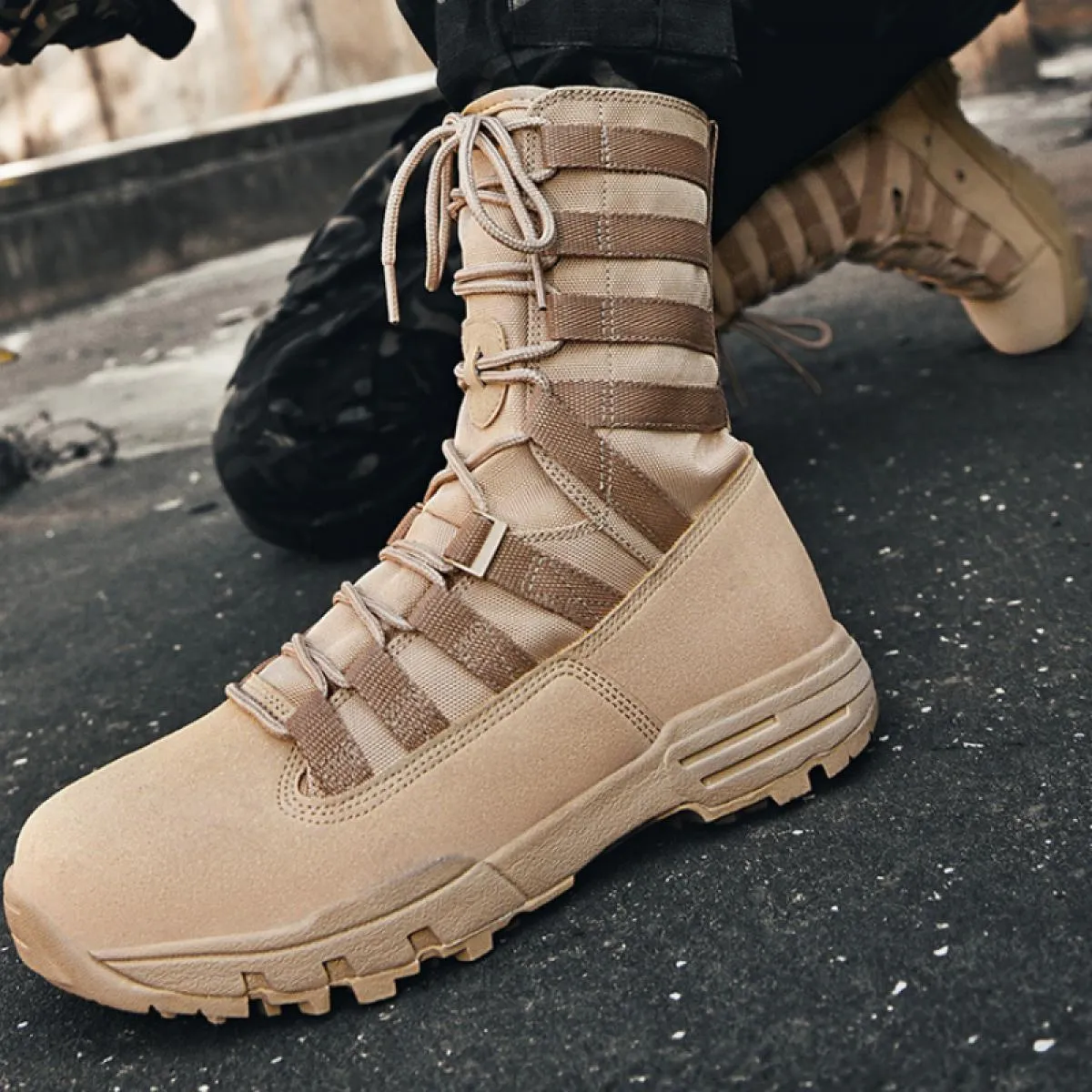 Stivali da trekking da uomo Primavera Autunno Sneakers con plateau alte con lacci Scarpe tattiche da campeggio all'aperto Botas