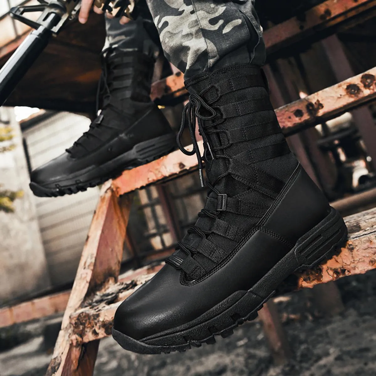 Stivali da trekking da uomo Primavera Autunno Sneakers con plateau alte con lacci Scarpe tattiche da campeggio all'aperto Botas