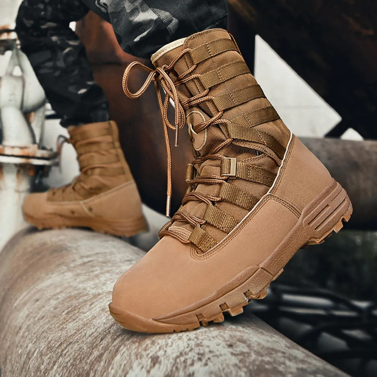 Stivali da trekking da uomo Primavera Autunno Sneakers con plateau alte con lacci Scarpe tattiche da campeggio all'aperto Botas